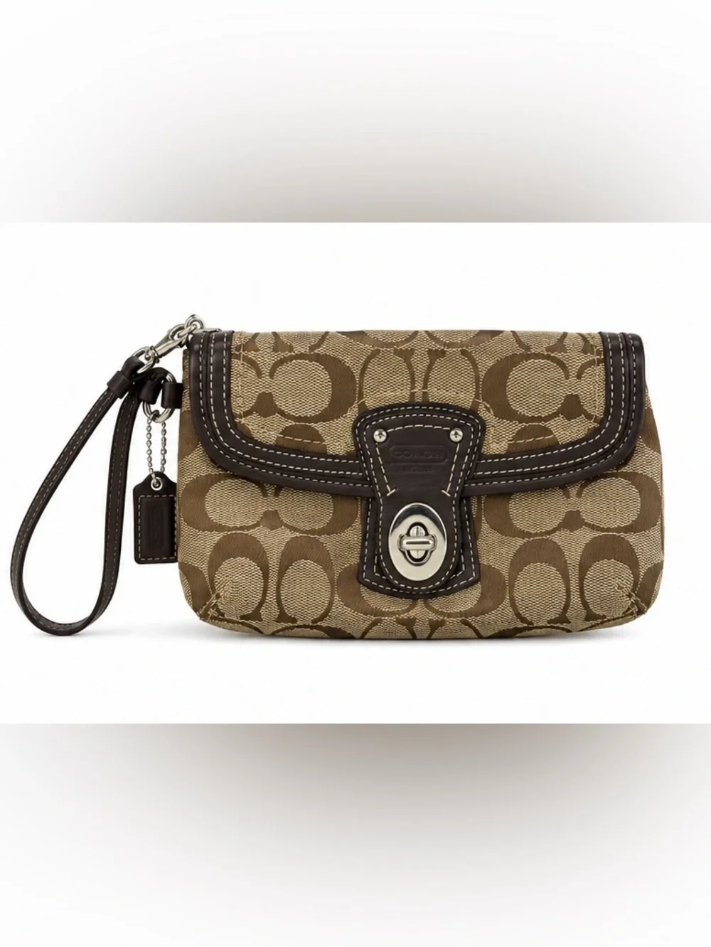 Vintage Coach Legacy Signature Turnlock Wristlet Y2K Khaki Brown